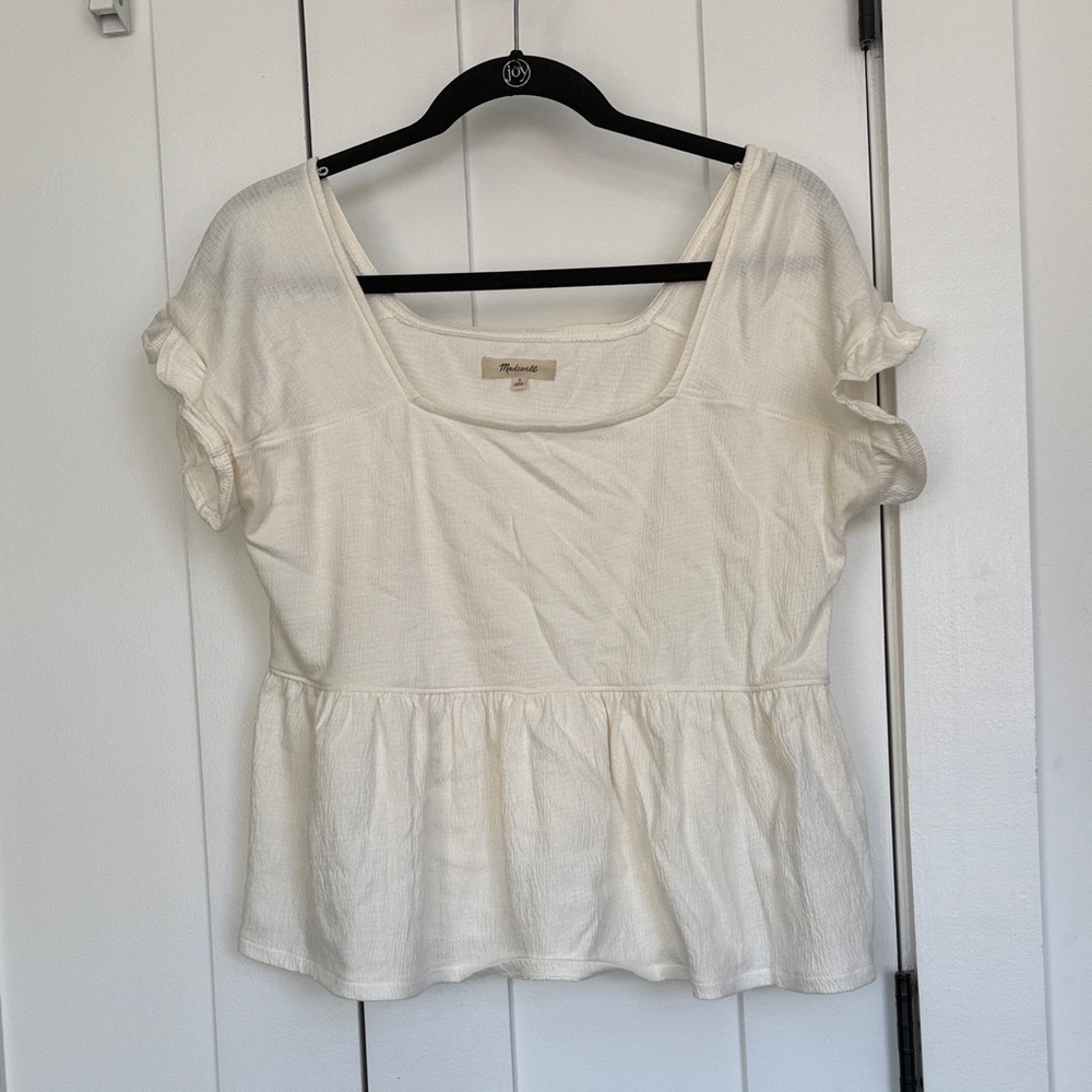Madewell Ivory Square-Neck Peplum Top